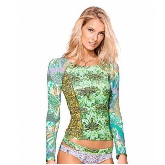 MAAJI SWIMWEAR SAND SURFER RASHGUARD Top size S Green Animal Tropical - Picture 1 of 9